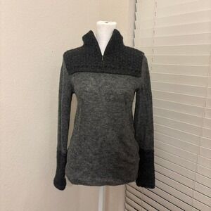 Tory Burch size s quarter zip knit cuff mock neck wool‎ alpaca gray sweater